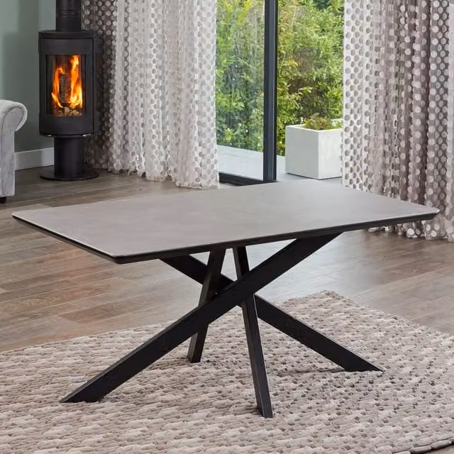 Artemis Home Farnese Modern Rectangular Ceramic Dining Table in Grey and Black, W: 160 cm, D: 90 cm