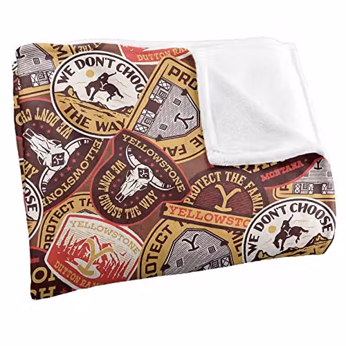 Yellowstone Badges Silky Touch Super Soft Fleece Throw Blanket in White, W/D/H: 152 x 127 cm – 2
