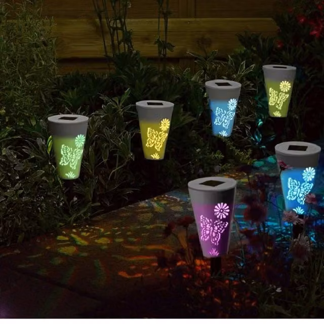 Garden Mile 6 Pack of Solar Colour Changing Butterfly LED Stake Lights in White and Multicolour