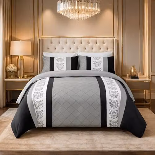 Lazzaro Grey Reversible Brushed Microfibre Double Duvet Cover and Pillowcase Set, W/D/H: 200 x 200 cm – 1