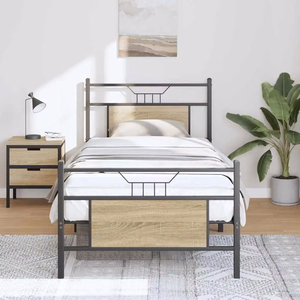 Berkfield Home Small Single Bed Frame in Sonoma Oak and Brown Engineered Wood, W/D/H: 75 x 190 x 91.5 cm – 2