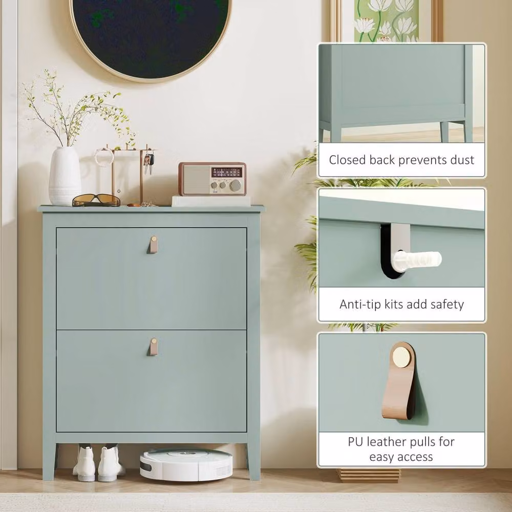 Wyld Haus Sela Modern 2 Drawer Shoe Cabinet in Mint Green with Leather Handles – 5