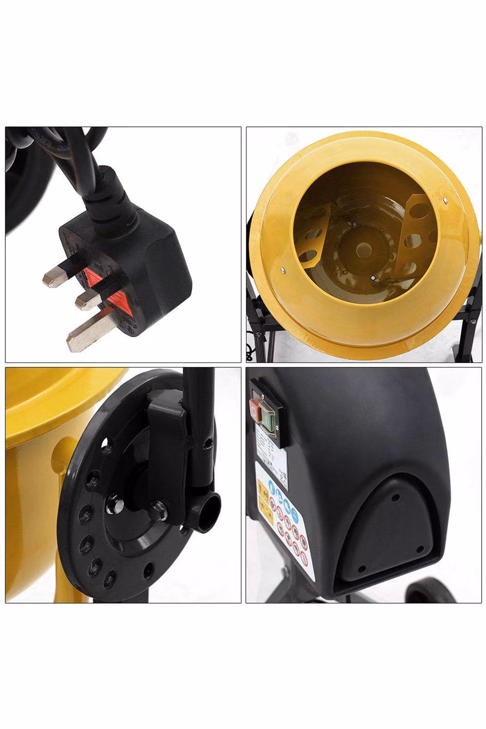 Living and Home Electric Portable Cement Concrete Mixer with Wheels, Yellow, W/D: 113.5 x 71 cm – 3