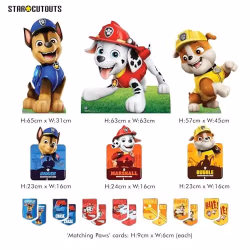 Star Cutouts SC4598 Paw Patrol Chase, Marshall and Rubble Multi Pack Cardboard Cutouts, Multicolour, Height: 66 cm