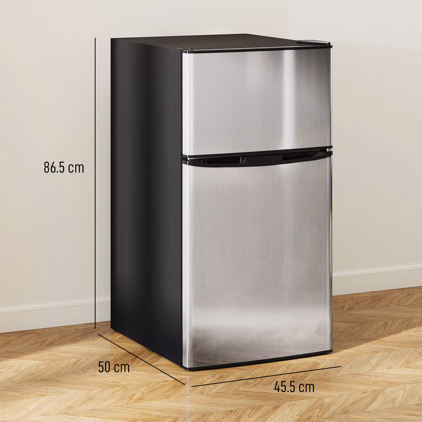 HOMCOM 88L Under Counter Fridge Freezer in Black and Silver Tone with Reversible Door and Stainless Steel Finish – 3