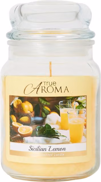 True Aroma Sicilian Lemon Mason Jar Candle, Yellow Glass Tabletop Candle with Fresh Fruity and Spicy Notes