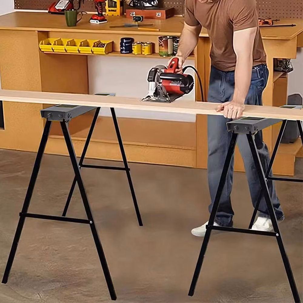 Ventryn 2-Piece Heavy Duty Folding Saw Stands, Black Steel Iron Trestle – 3