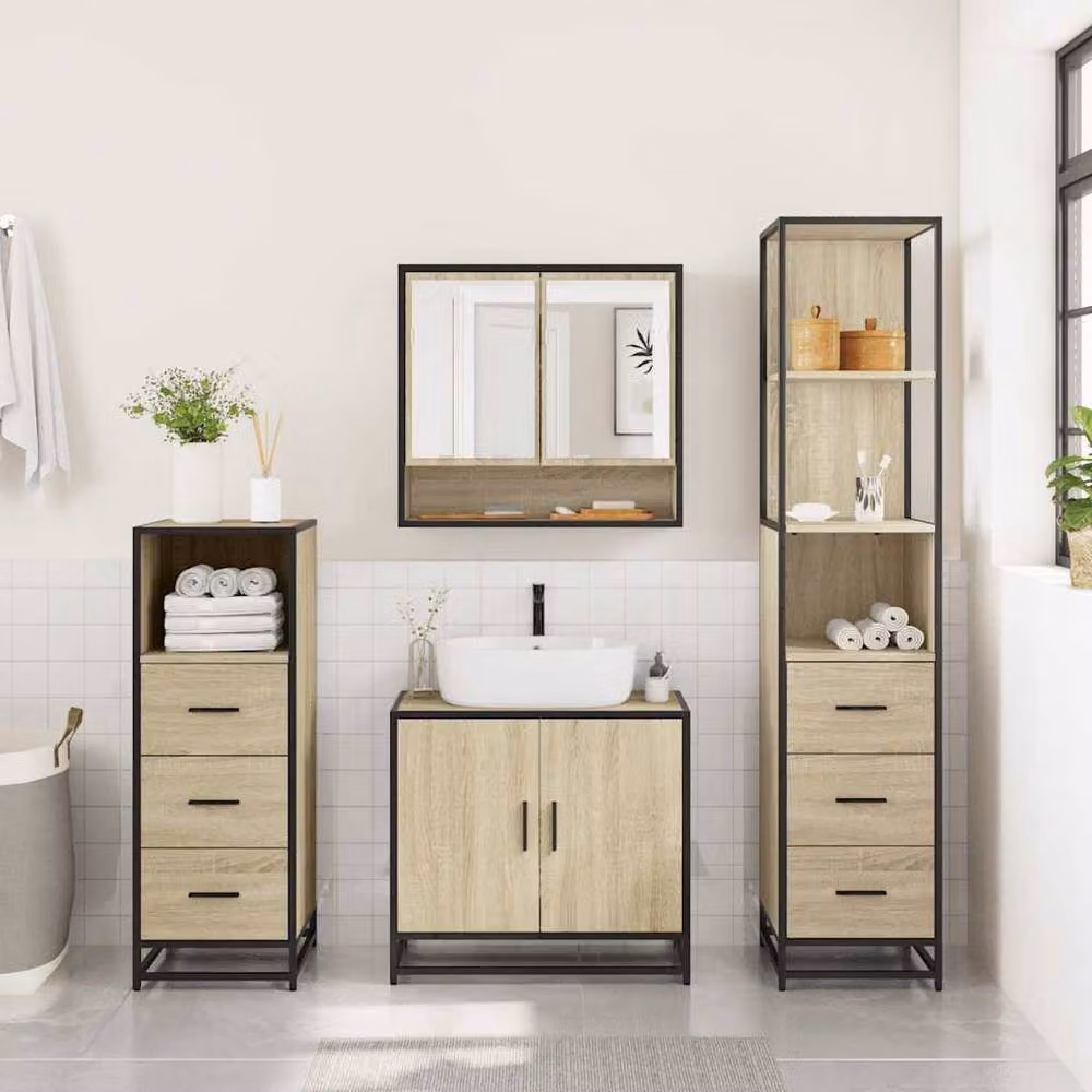 Berkfield Home 4-Piece Brown Sonoma Oak Bathroom Furniture Set – 3