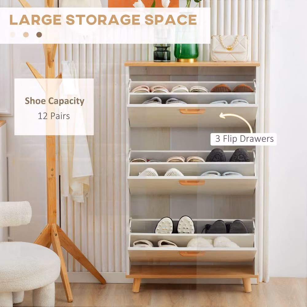 STILVORA Shoe Cabinet with 3 Tilting Compartments and Internal Shelves in White and Beige – 3