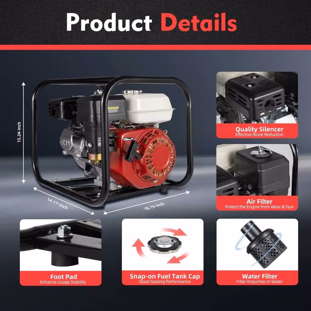 SPETLEK Flow Water Pump 6.5HP 3600RPM 4 Stroke Gas Powered Pond Pump, Multicolour Aluminium – 3