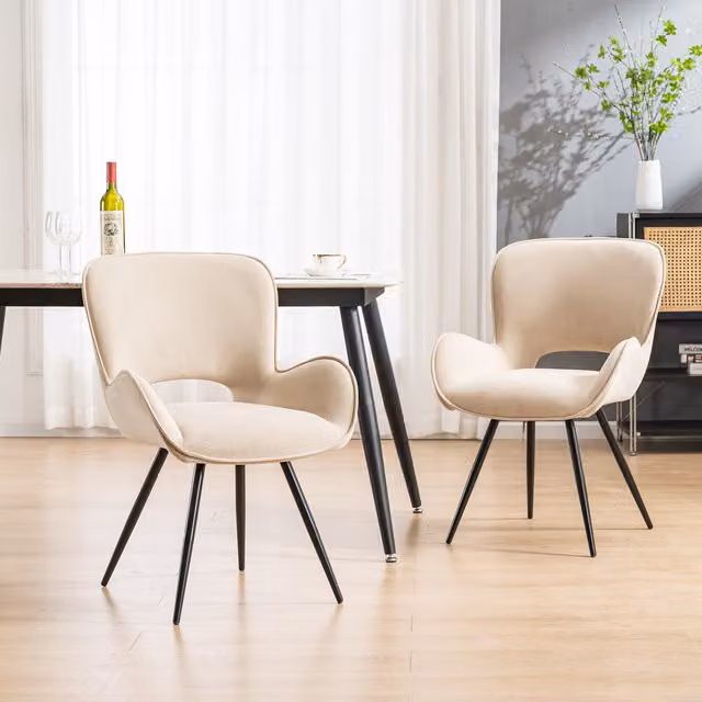 More4Homes Set of 6 Lily Modern Velvet Dining Chairs with Armrests in Beige
