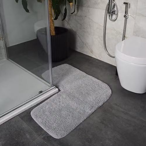 Allure Bath Fashions L-Shaped Corner Shower Mat, 100% Cotton, Grey – 2