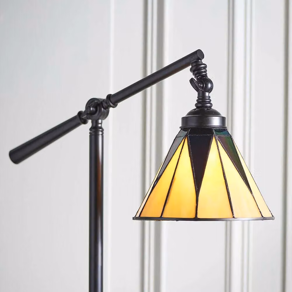 Loops Tiffany Adjustable Swing Arm Floor Lamp in Bronze and Multicolour Glass – 2