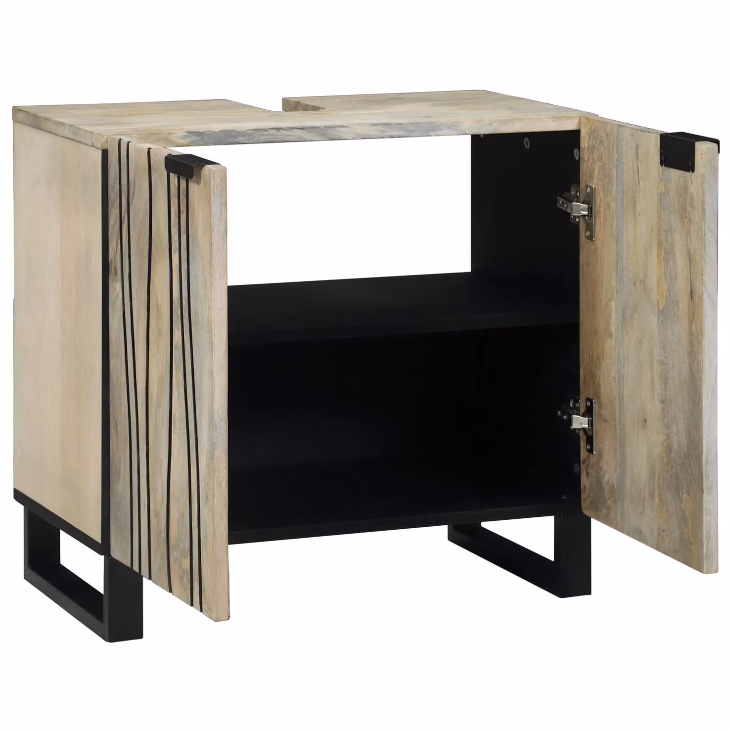 Berkfield Home Modern Bathroom Sink Cabinet with Internal Shelves and Hinged Doors, Brown and Black, W/D/H: 62 x 33 x 58 cm – 2