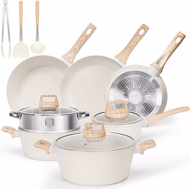 Living and Home 13-Piece Nonstick Ceramic Cookware Set in White