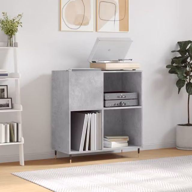 Berkfield Home Industrial Record Cabinet in Concrete Grey, W: 84.5 cm, D: 38 cm, H: 89 cm