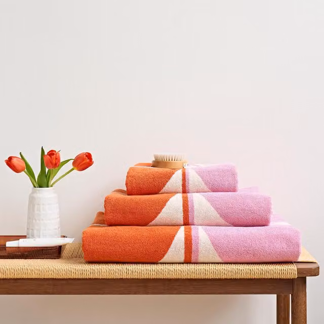 Orla Kiely Stem Bloom Duo Cotton Terry Towel Set in Pink, Orange and Yellow