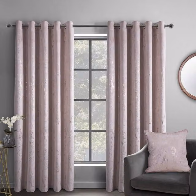Smart Living Marble Effect Velvet Thermal Blackout Eyelet Curtains, 2 Panels, Pink, Width: 117 cm, Drop: 183 cm – 1