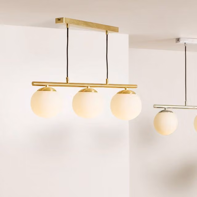 Pacific Lifestyle Art Deco 3 Orb Suspended Ceiling Light in White and Gold/Brass