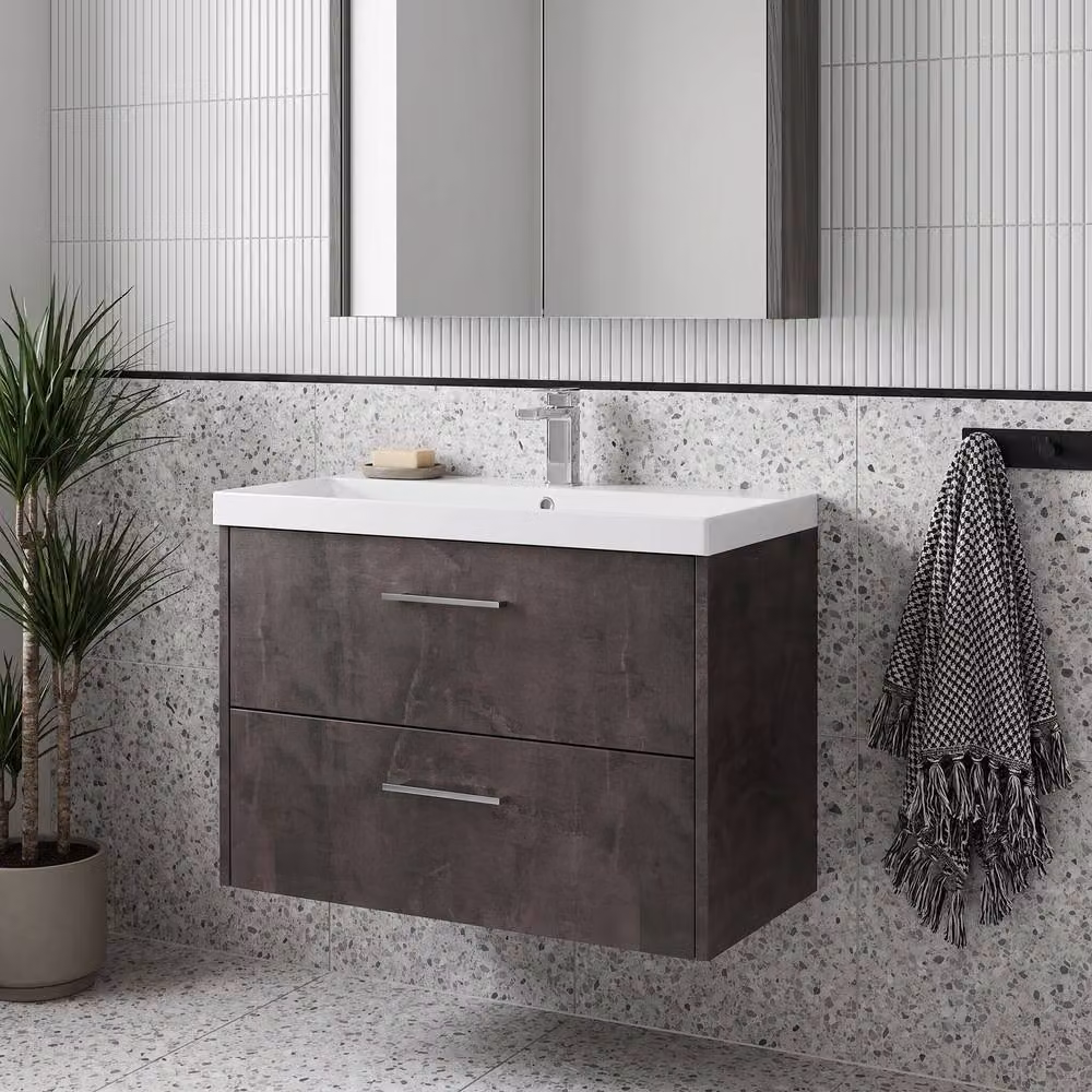 Balterley Winshill Contemporary 2 Drawer Wall Hung Vanity Basin Unit, Grey, Width: 80 cm – 2