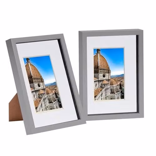 Nicola Spring Pack of 2 Grey Rectangular 3D Shadow Box Frames with Black A5 Mounts for A4 Display