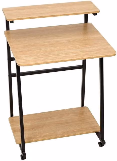 KORVIXA 3 Tier Rolling Computer Desk and Laptop Workstation in Black, Brown and Multicolour, W/D/H: 100 x 100 cm