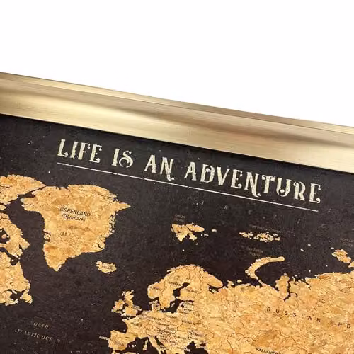 Splosh Framed World Travel Map with Pins, Black Cork Pin Board with Gold Frame, W: 55 cm, H: 37 cm – 2