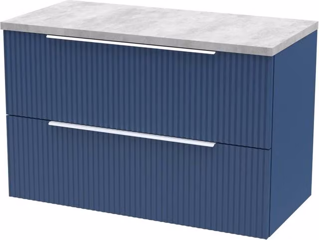 Balterley Tixall Fluted 2 Drawer Wall Hung Vanity Unit, Satin Blue, W: 80 cm, D: 50 cm – 1