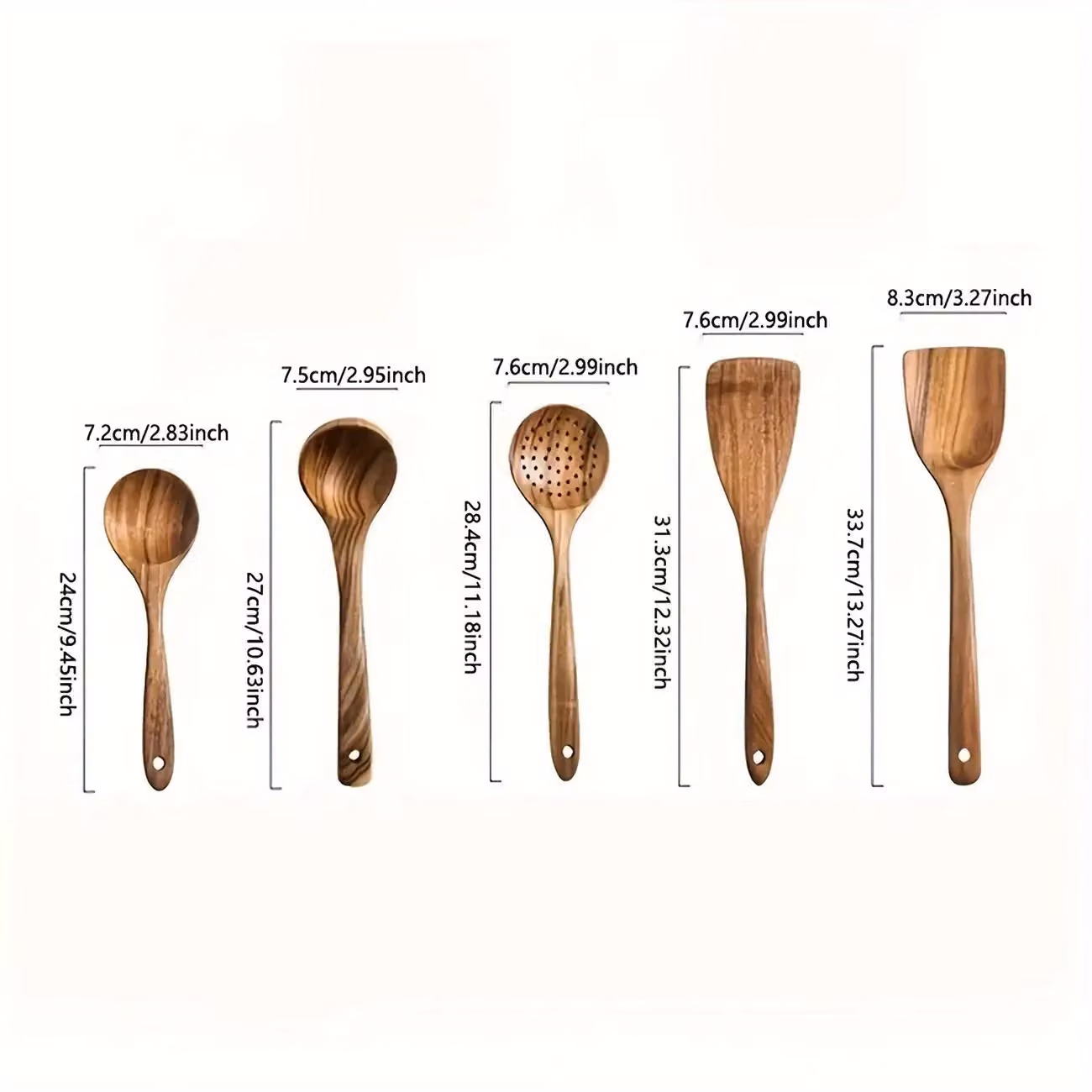 Dyzi 5-Piece Wooden Kitchen Utensils Set for Cooking and Baking in Light Brown – 5