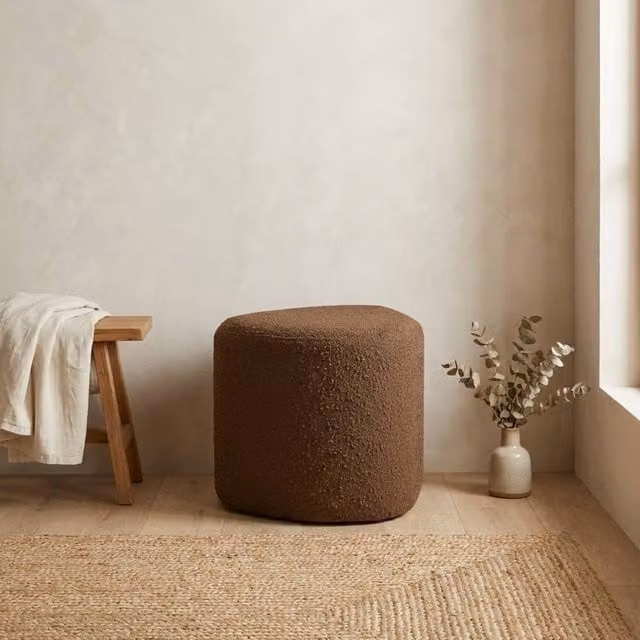 Garden Greatness Eve Chocolate Boucle Fabric Stool in Brown, W/D/H: 35 x 35 x 35 cm