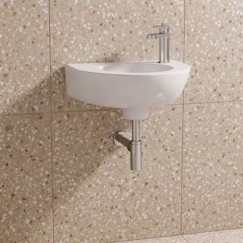 Balterley White Ceramic Round Wall Hung Cloakroom Basin with Overflow, 1 Tap Hole, W/D/H: 35 x 28 x 14.5 cm – 2
