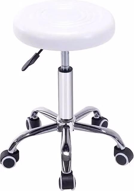 KORVIXA Adjustable Swivel Beauty Salon Stool in White with Synthetic Leather and Castors – 1