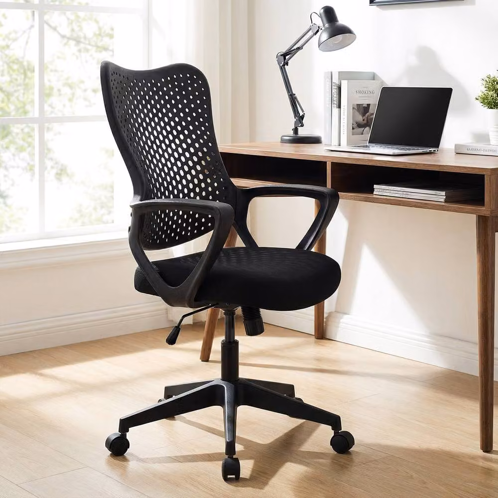 Gymax Ergonomic Black Mesh Fabric Swivel Office Chair with Armrests and Castors – 3