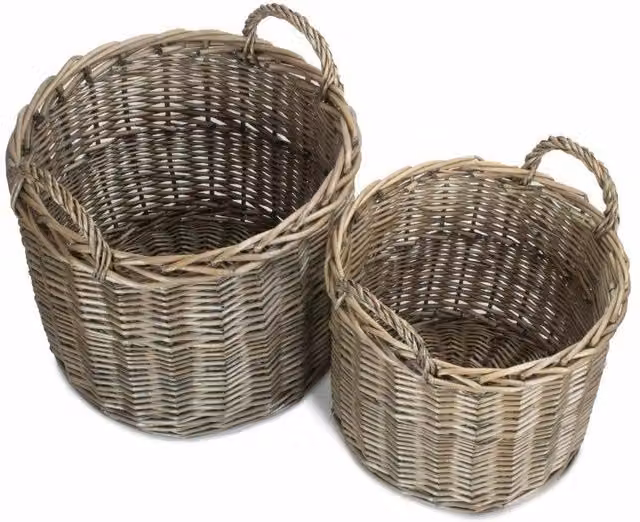 Red Hamper Set of 2 Round Straight-Sided Brown Wicker Log Storage Baskets – 2