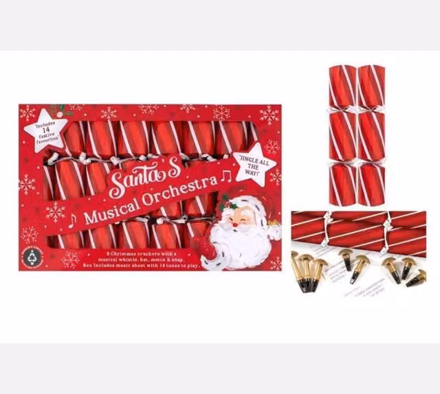 KDMD 8 Red Striped Musical Whistle Crackers for Christmas and Party Celebrations