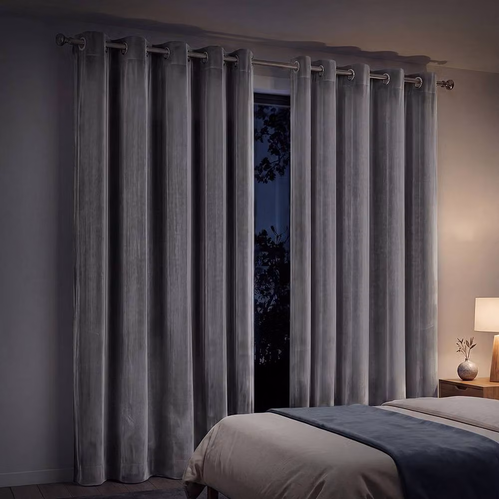 Marlow Grey Velvet Blackout and Thermal Insulated Eyelet Curtains, Width: 168 cm, Drop: 183 cm – 2