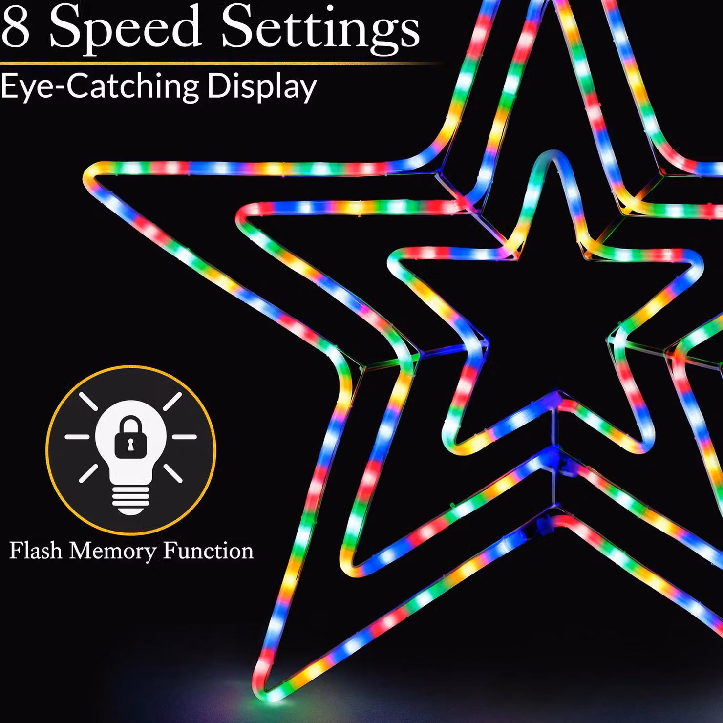 Christow Christmas Star Flashing LED Rope Light, Multicolour Outdoor Wall Decoration, 65 cm – 3