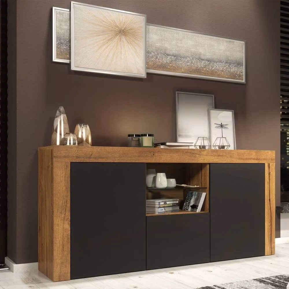 FORGEVIO Industrial Wood TV Unit Cabinet Sideboard in Brown and Black – 4