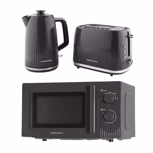 Hamilton Beach Miami Kitchen Set in Charcoal Grey including 1.7L Kettle, 2-Slice Toaster and 20L Microwave Oven – 1