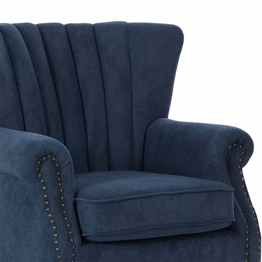 Hinsinc Chesterfield Chenille Armchair with Scalloped Back in Blue – 3