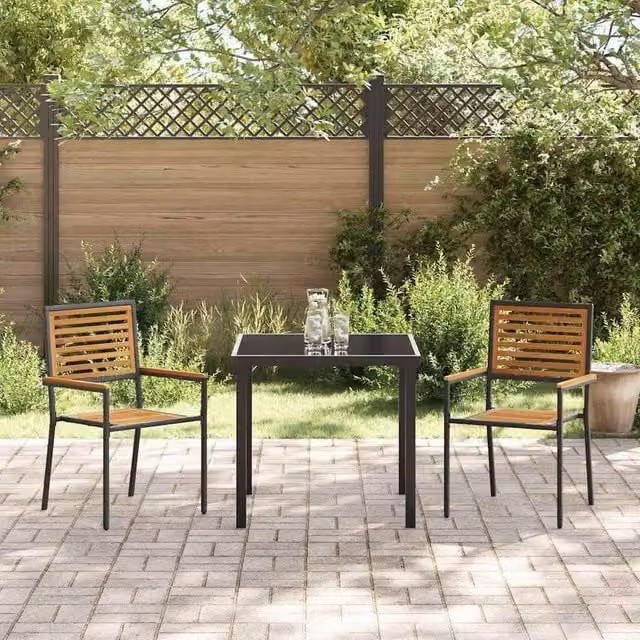 Berkfield Home Stacking Garden Chairs, 2 Pack, Black Poly Rattan