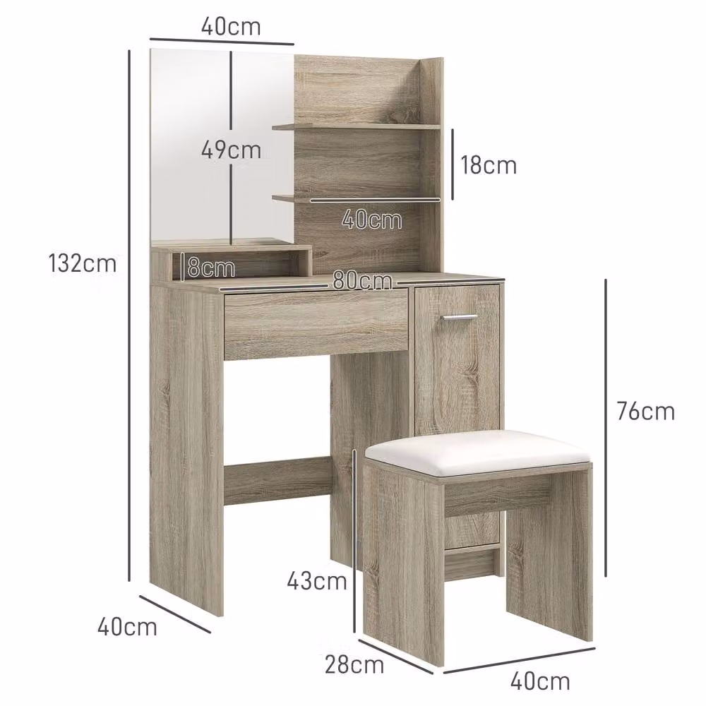STILVORA Modern Dressing Table and Stool Set with Storage in Sand and Brown – 2