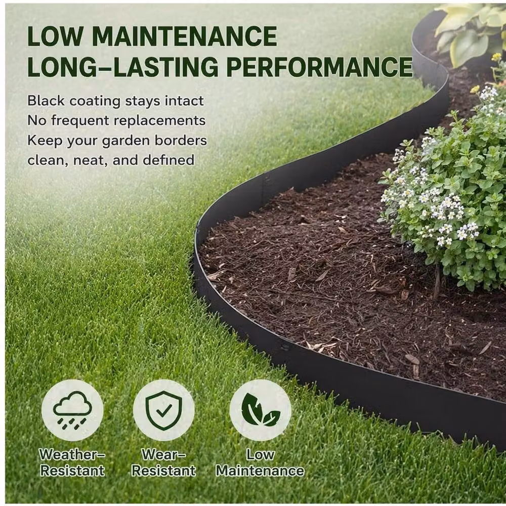 EONLION Flexible Corten Steel Lawn Edging, Black – 3