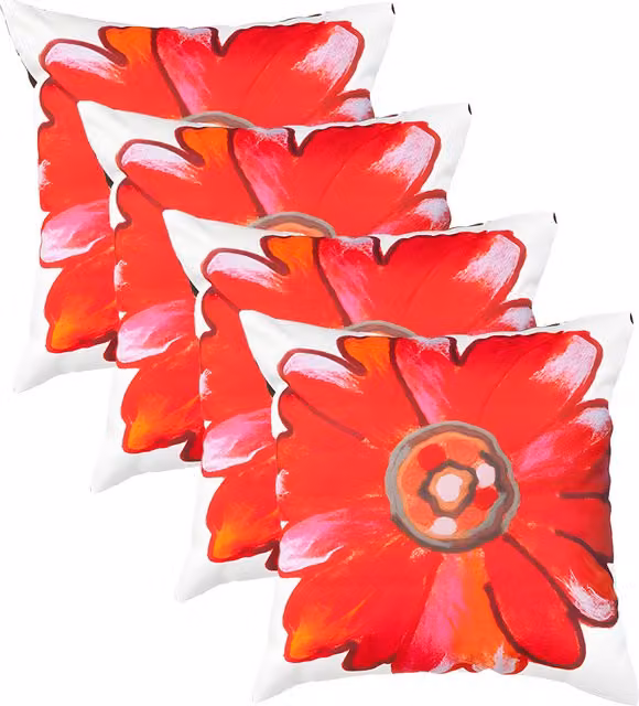 Gardenista Set of 4 Daisy Red Floral Printed Outdoor Scatter Cushions in Multicolour Polyester