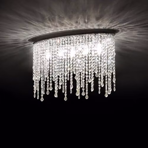 Netlighting Rain 3 Light Small Ceiling Flush Light in Chrome and Grey with Transparent Crystal – 2