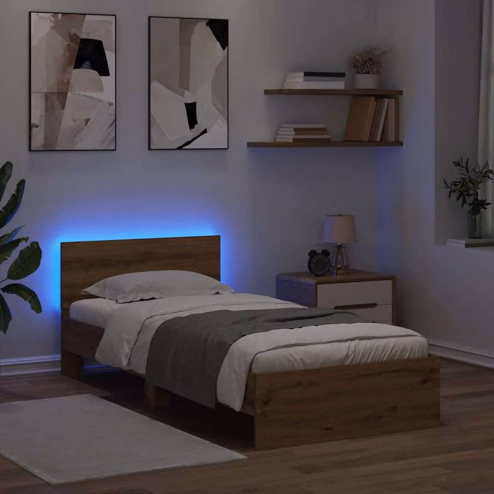 Berkfield Home Artisan Oak Bed Frame in Brown, W/D/H: 100 x 200 cm – 3