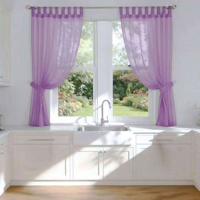 Luxury Living Purple Voile Tab Top Sheer Curtain Pair with Crystal Tie Backs, Width: 145 cm, Drop: 229 cm