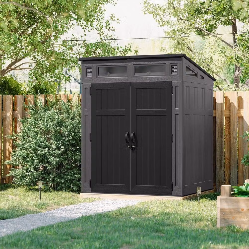 Rowlinsons Modernist Pent Shed in Dark Grey with Double Doors, Window and Side Vent, L173 x W189 x H228 cm – 2