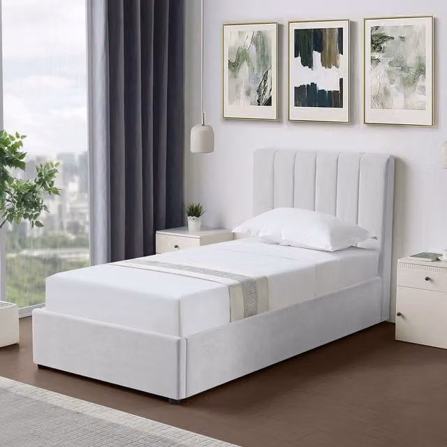 Artemis Home Evelynne Upholstered Fabric Single Ottoman Bed Frame with Storage, Grey, W/D/H: 90 x 190 cm