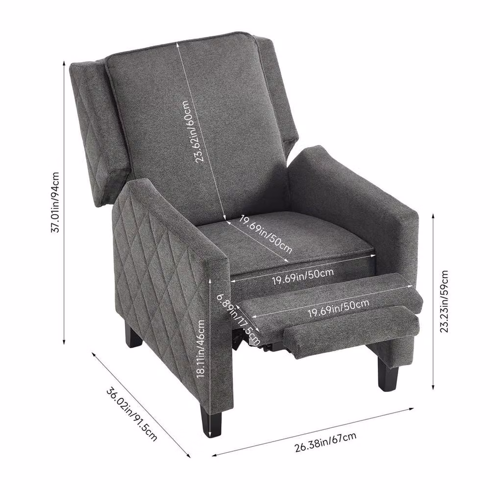 PAWNORA Grey Fabric Push Back Armchair Recliner Lounge – 2
